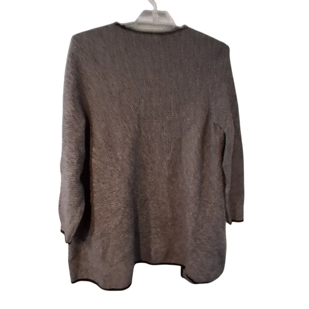 Talbots cardigan sweater womens 2X open long line gray black trim